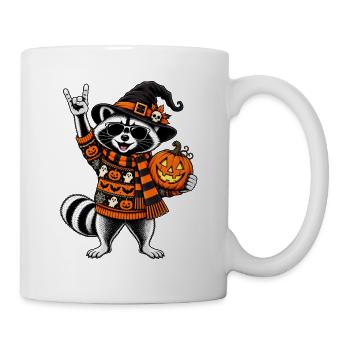 Halloween Waschbär mit Hexenhut & Kürbis - Tasse - Weiß - Rechts