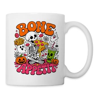 Bone Appetit lustiges Halloween-Skelett isst Pizza - Tasse - Weiß - Rechts