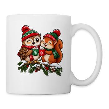 Weihnachten Eule Eichhörnchen Kakao Geschenk - Tasse - Weiß - Rechts