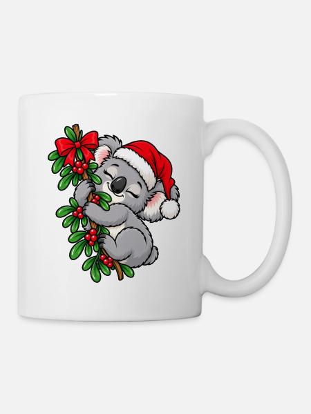 Weihnachten Koala Mistelzweig Geschenkidee - Tasse - Weiß