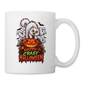 Happy Crazy Halloween Cat – Spooky Pumpkin  - Tasse - Weiß - Rechts