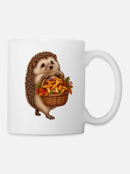 Igel beim Pilzsammeln - Tasse - Weiß