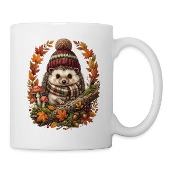Herbstlicher Igel im Herbstlaub - Tasse - Weiß - Rechts