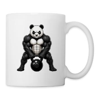 Panda Kettlebell Bodybuilder Fitness Cartoon - Tasse - Weiß - Rechts