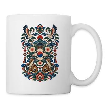 Südkorea | Tiger, Kraniche & Hanbok-Stil - Tasse - Weiß - Rechts