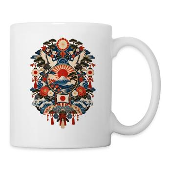 Japan | Fuji, Kraniche & Wellen - Tasse - Weiß - Rechts
