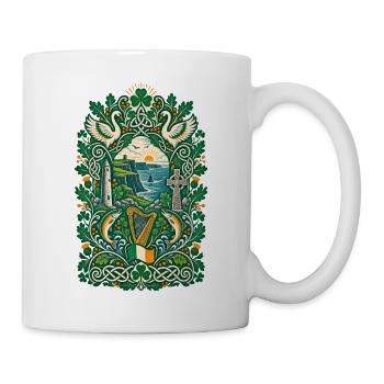 Irland | Kleeblatt, Harfe & Kelten - Tasse - Weiß - Rechts