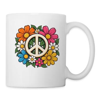 Peace Zeichen Blumen – Flower Power Hippie - Tasse - Weiß - Rechts