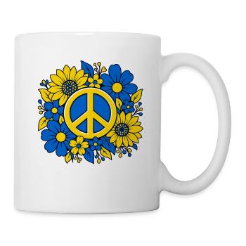 Ukraine Peace Zeichen mit Blumen Blau Gelb - Tasse - Weiß - Rechts