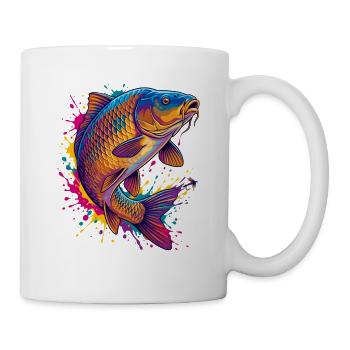 Bunte Karpfen-Kunstplatte Pfirsich - Tasse - Weiß - Rechts