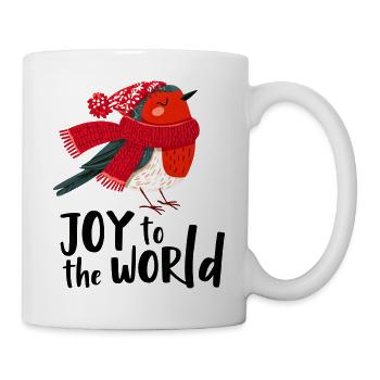 Vogel mit rotem Schal Festfreude - Tasse - Weiß - Rechts