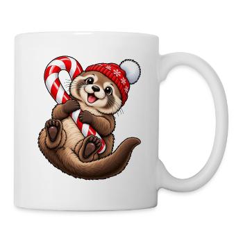 Süßer Otter mit Wintermütze & Zuckerstange - Tasse - Weiß - Rechts
