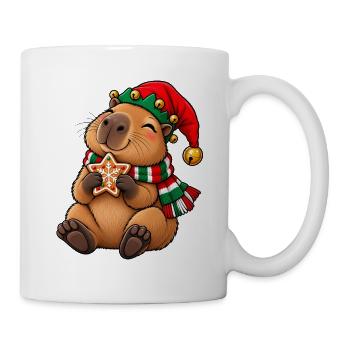 Süßes Capybara als Wichtel mit Lebkuchen - Tasse - Weiß - Rechts