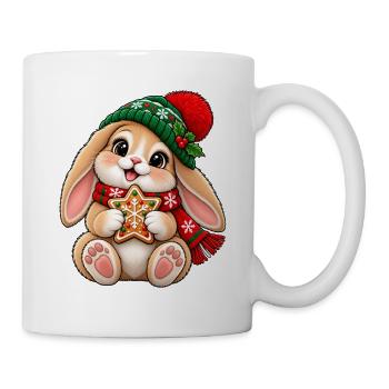 Süßes Häschen mit Wintermütze & Lebkuchen - Tasse - Weiß - Rechts