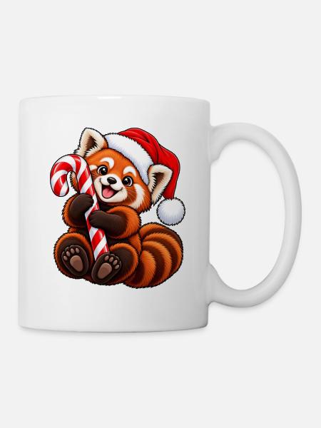 Roter Panda mit Weihnachtsmütze & Zucker - Tasse - Weiß