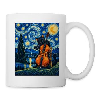 Sternennachtskatze spielt Cello – Cellist, Kunstliebhaber - Tasse - Weiß - Rechts
