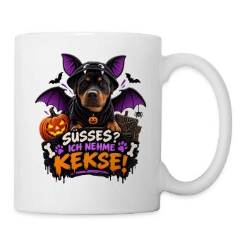 Kleiner Vampirhund will Kekse  - Tasse - Weiß - Rechts