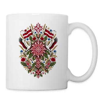 Lettland | Volkskunst, Störche & Eichen - Tasse - Weiß - Rechts