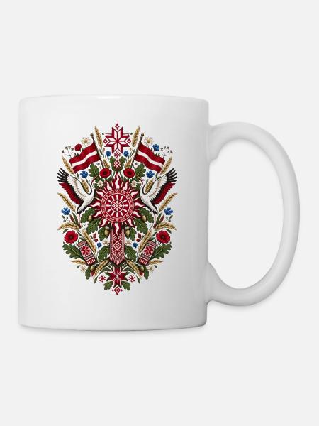 Lettland | Volkskunst, Störche & Eichen - Tasse - Weiß