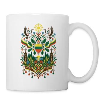 Litauen | Kraniche, Eichen & Volkskunst - Tasse - Weiß - Rechts