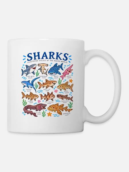 Haie Arten Lexikon Meeresbiologie Hai Illustration - Tasse - Weiß