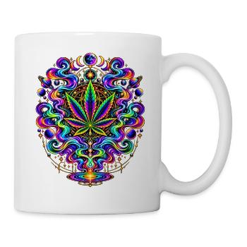 Psychedelisches Hanfblatt Feuerwerk - Tasse - Weiß - Rechts