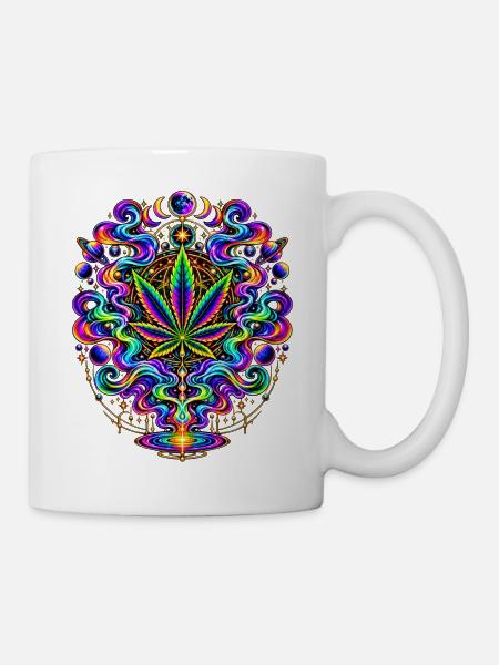 Psychedelisches Hanfblatt Feuerwerk - Tasse - Weiß