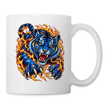 Blauer Tiger in Flammen - Tasse - Weiß - Rechts