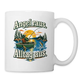 Angeln Hobbyangler Anglerspruch Auszeit Alltag aus - Tasse - Weiß - Rechts