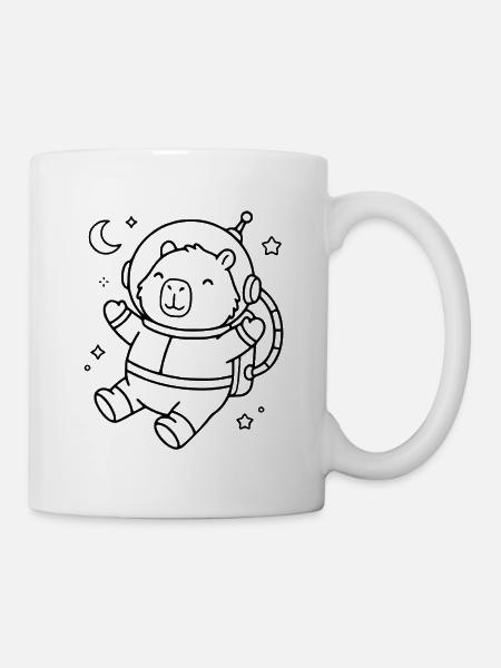 Niedliche Capybara-Astronauten-Umrisszeichnung Weltraumtier - Tasse - Weiß