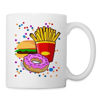 Bunte Fastfood Cartoon-Motiv - Tasse - Weiß - Rechts
