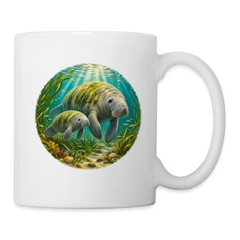 Manatee Mother and Calf Underwater  - Tasse - Weiß - Rechts