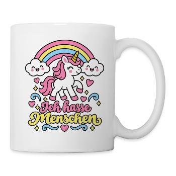 Ich hasse Menschen – Süßes Einhorn Regenbogen  - Tasse - Weiß - Rechts