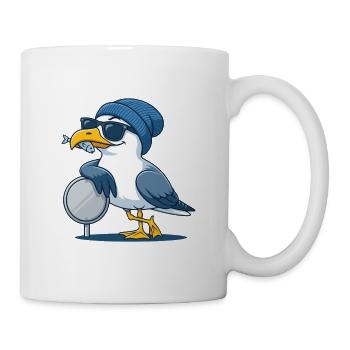 Coole Möwe mit Sonnenbrille und Fisch - Tasse - Weiß - Rechts
