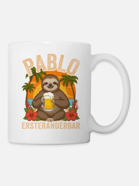 Pablo Ersteranderbar Faultier Bier Fun Motiv - Tasse - Weiß