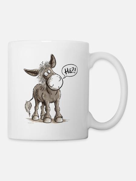 Lustiger Esel Hä Spruch Tierhumor Eselmotiv - Tasse - Weiß