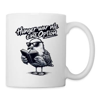 Coole Möve mit Buch "Hunger war nie eine Option"  - Tasse - Weiß - Rechts