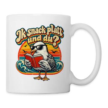 Ik snack platt und du? Möwe mit Buch plattdeutsch  - Tasse - Weiß - Rechts