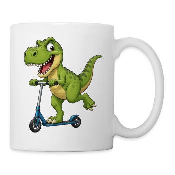 Süßer T-Rex auf Roller Cartoon Freund - Tasse - Weiß - Rechts