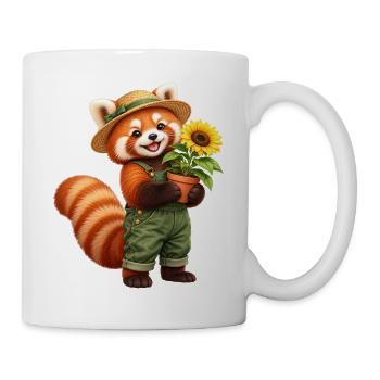 Roter Panda-Gärtner mit Sonnenblume - Tasse - Weiß - Rechts
