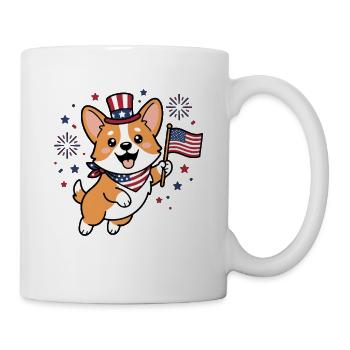 Niedlicher Corgi hält USA-Flagge Patriotische Hundesportarten - Tasse - Weiß - Rechts