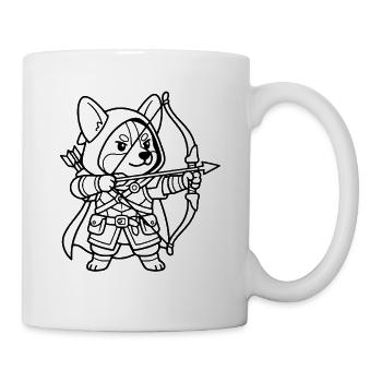 Niedliche Corgi-Bogenschütze-RPG-Tabletop-Gamer-Hunde-Umrisse - Tasse - Weiß - Rechts