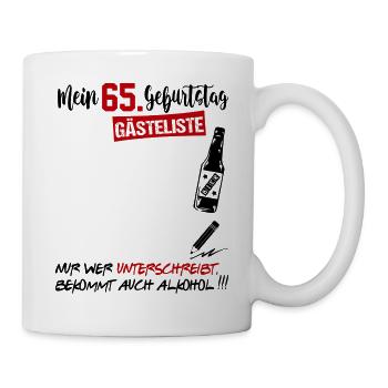 Gästeliste Gästebuch 65 Jahre Alter Geburtstag - Tasse - Weiß - Rechts