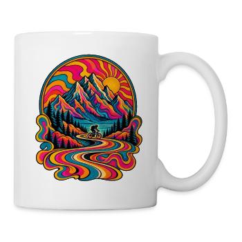 Psychedelische Berglandschaft Radfahrt 70er retro - Tasse - Weiß - Rechts