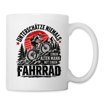 Alter Mann auf Mountainbike im Alpenlook Bike - Tasse - Weiß - Rechts