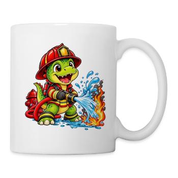 Feuerwehr Dinosaurier löscht Feuer für Kinder - Tasse - Weiß - Rechts