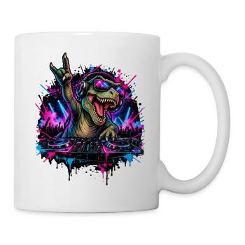 Techno Dinosaurier DJ mit Kopfhörern - Tasse - Weiß - Rechts