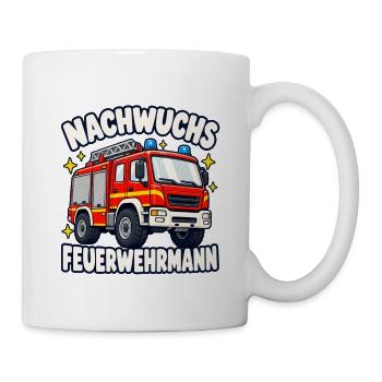 Nachwuchs Feuerwehrmann mit Feuerwehrauto - Tasse - Weiß - Rechts