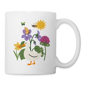 Blumenzeichnung · Biene · Ente · Blüten - Tasse - Weiß - Rechts