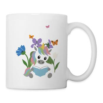 Veilchen · Garten · Bücher Einhorn · Schmetterling - Tasse - Weiß - Rechts